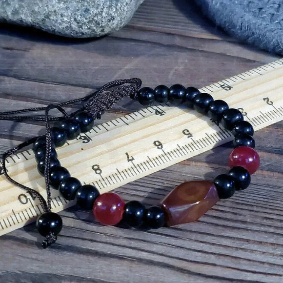 Handcrafted Tibetan Red Amber Dzi Agate Beads Healing Energy Gemstone Bracelet - Picture 5 of 5